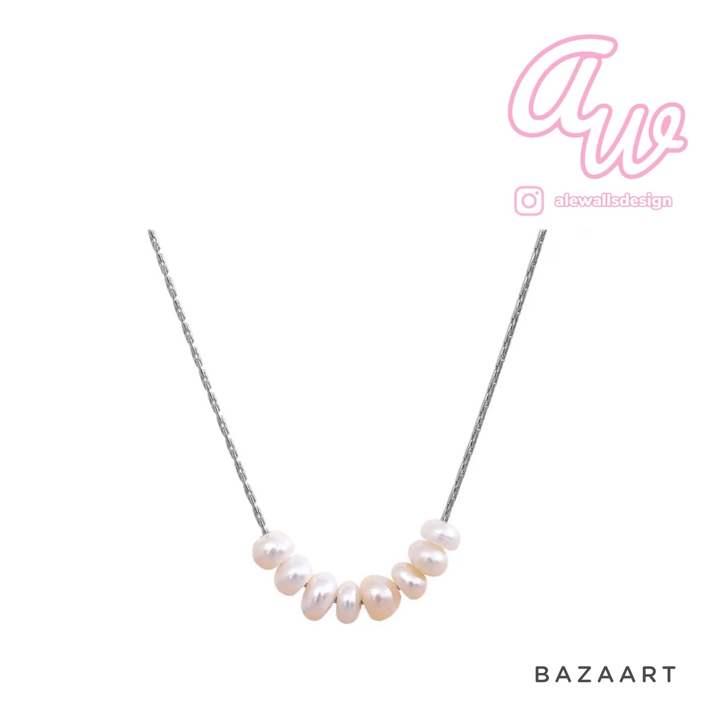 Thin Silver multi pearl Necklace 💧