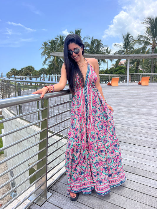 Pink and Blues Long Dress