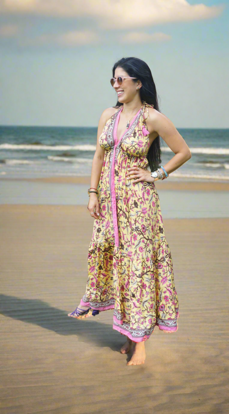 Yellow and Pink Boho Maxi Dress