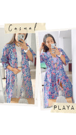 Load image into Gallery viewer, Blue and Purple Flower Kimono

