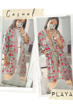 Load image into Gallery viewer, Pink Flowers and Green Kimono
