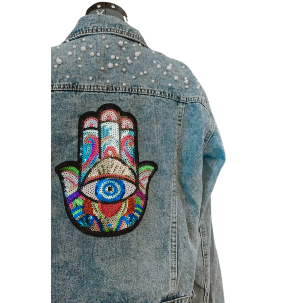 Pearl Jean Jacket with Hamsa