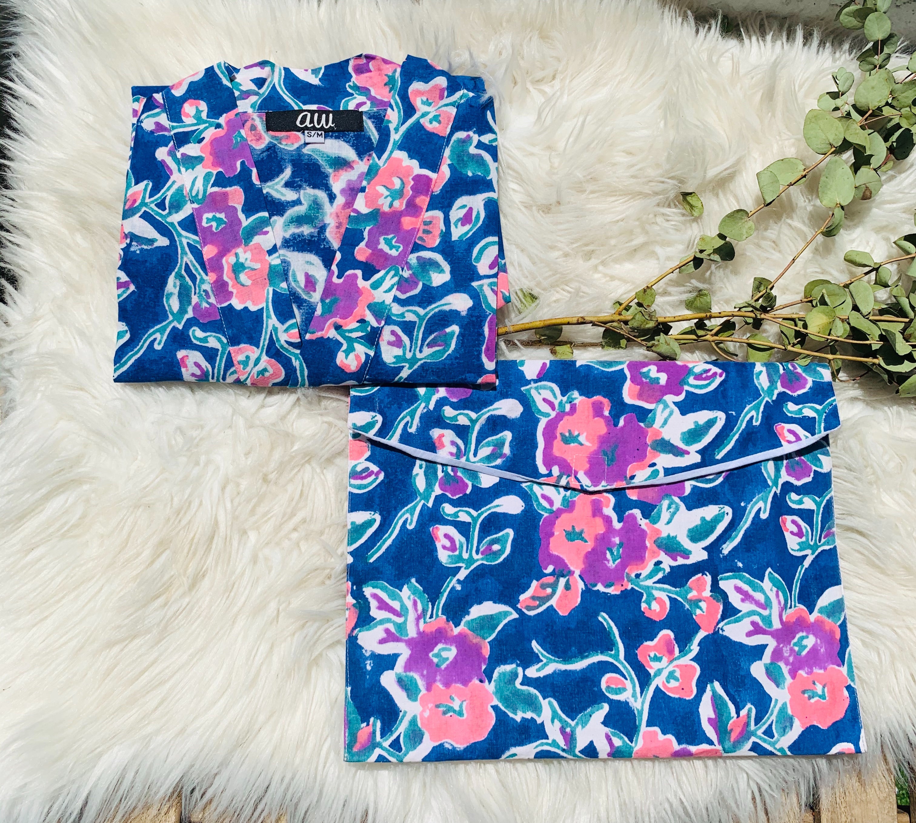 Blue and Purple Flower Kimono